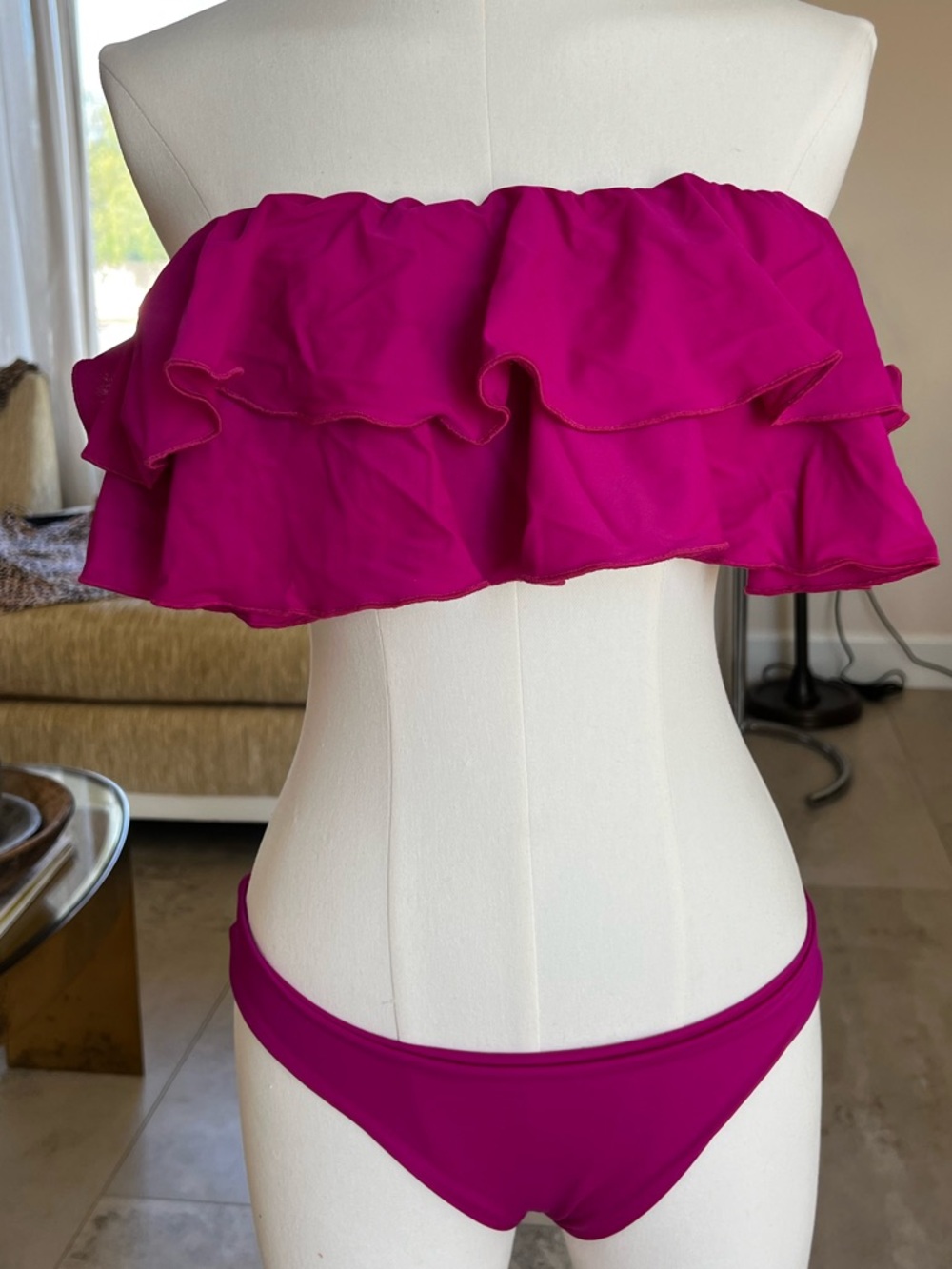 Fuchsia Ruffle Bandeau Bikini Set